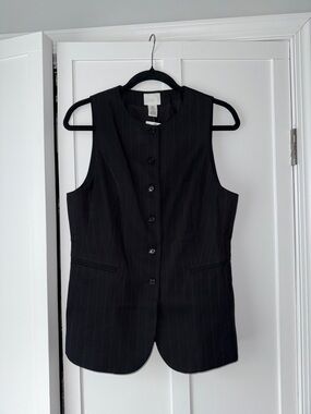 H&M Navy Pinstripe Tailored Long Vest size M